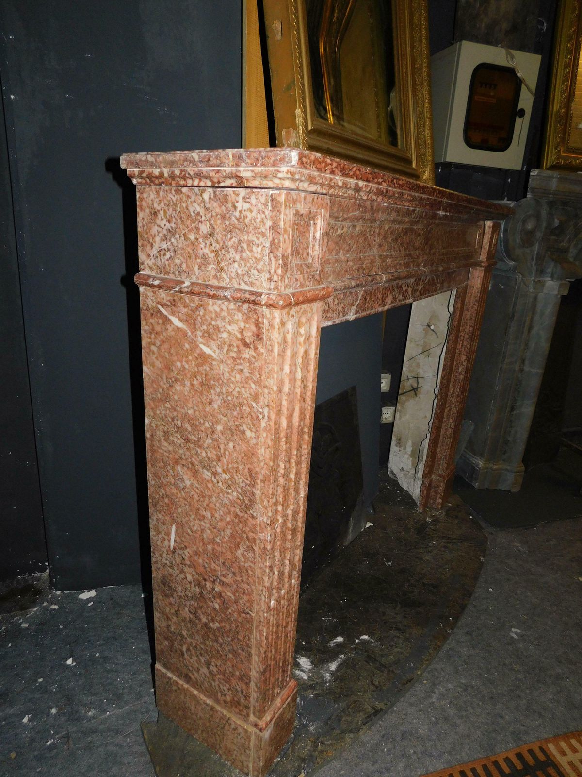 photo furniture Fireplace Mantle Carved In Red "Breccia Pernice" Marble, Italy