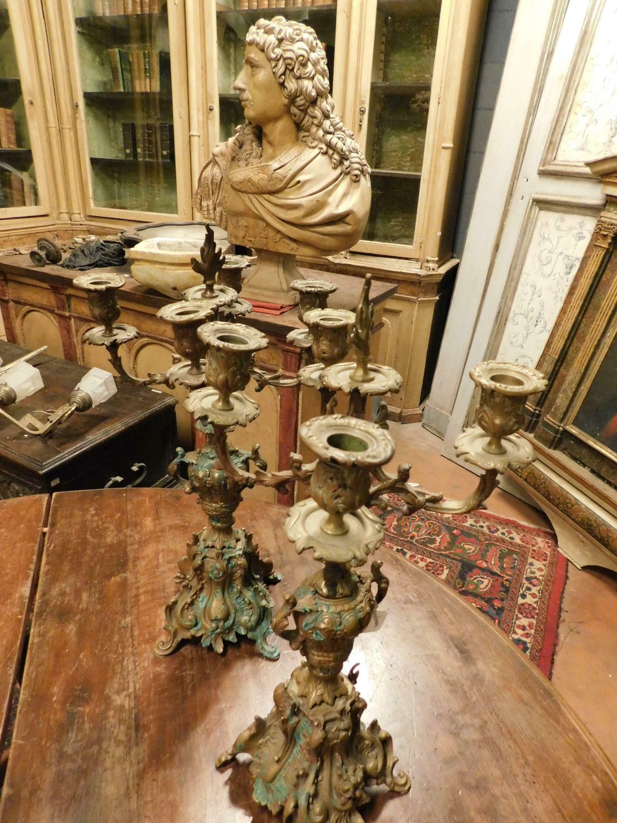 Pair Of Gilded And Sculpted Bronze Candelabra, Italy photo vintage