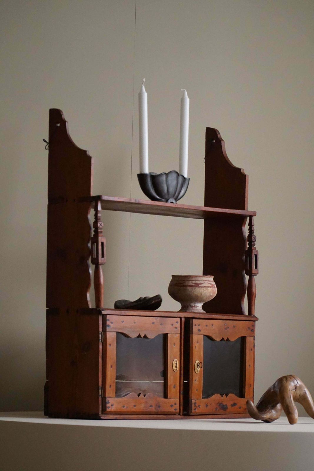 Primitive Wall Shelf In Pine, By A Swedish Carpenter, Late 19th Century photo for sale
