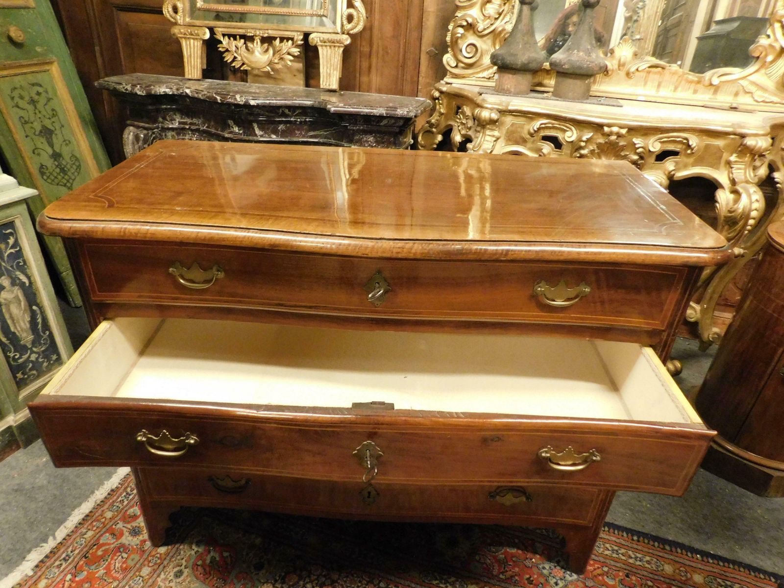Dresser, Chest Of Drawers In Walnut, Veneered And Inlaid, Italy photo vintage