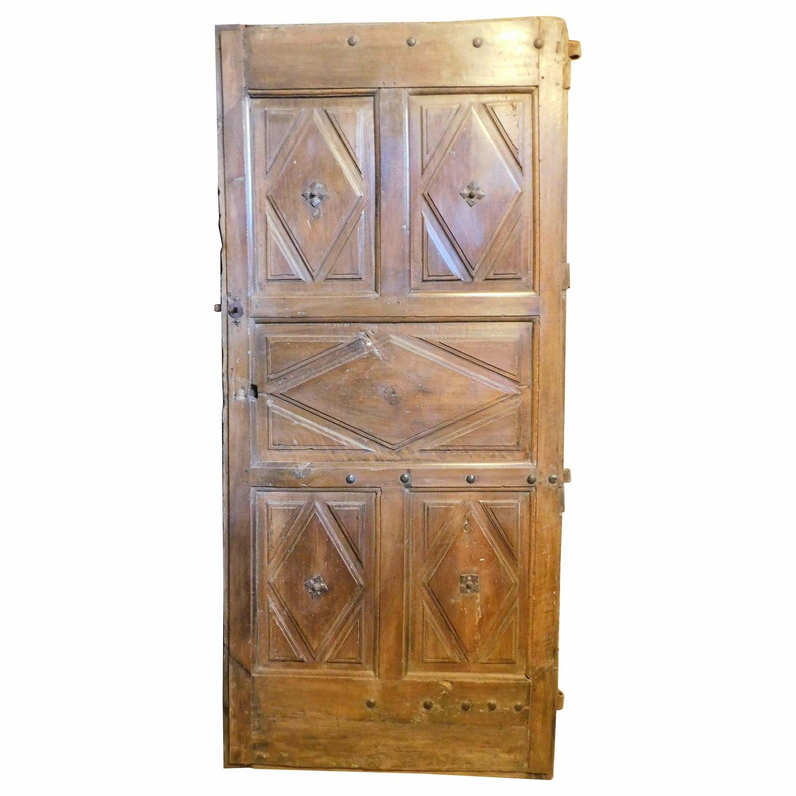 Interior Wooden Door With Diamond Shaped Carved Panels, Italy