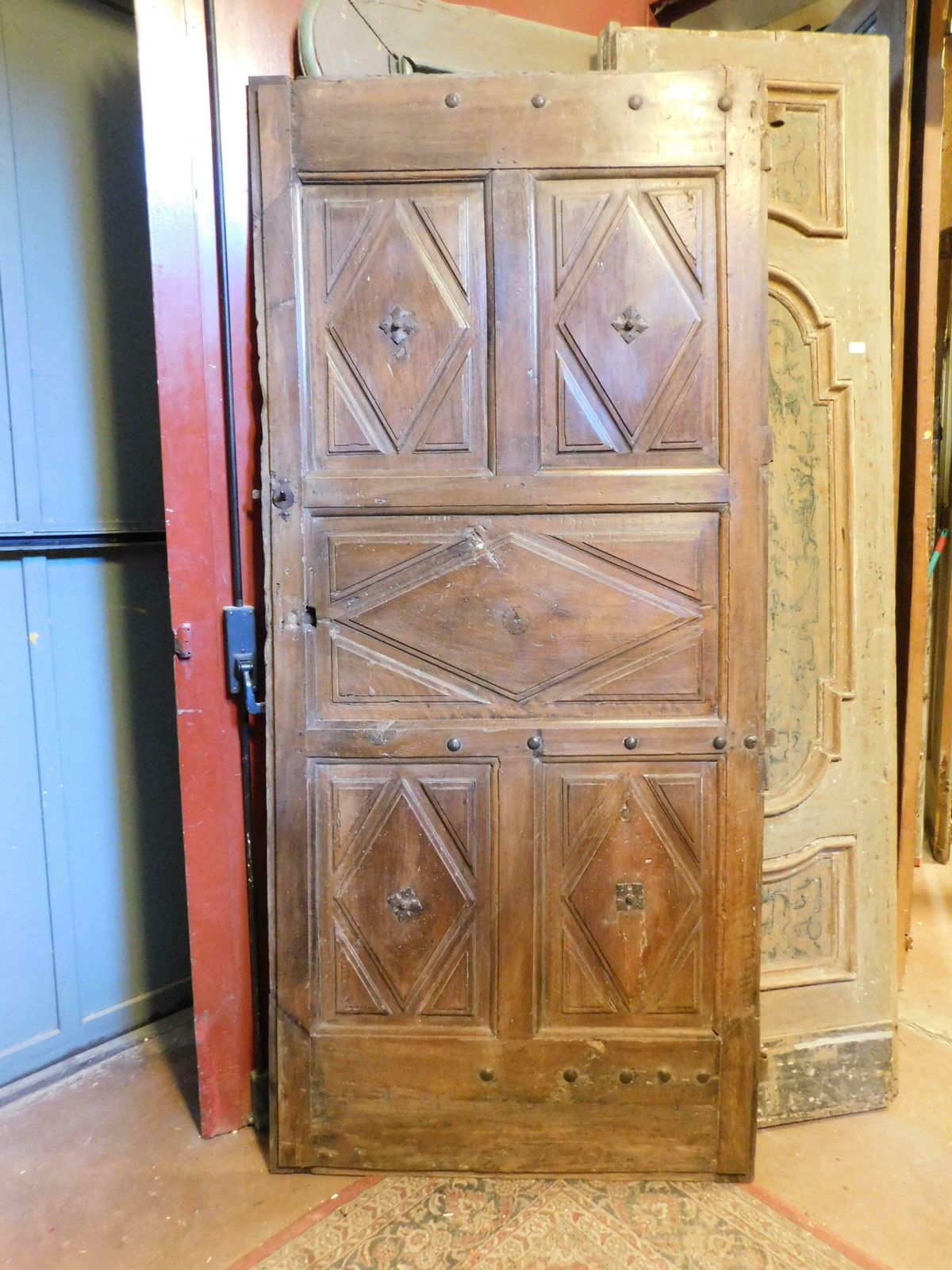 Interior Wooden Door With Diamond Shaped Carved Panels, Italy photo 3951.0