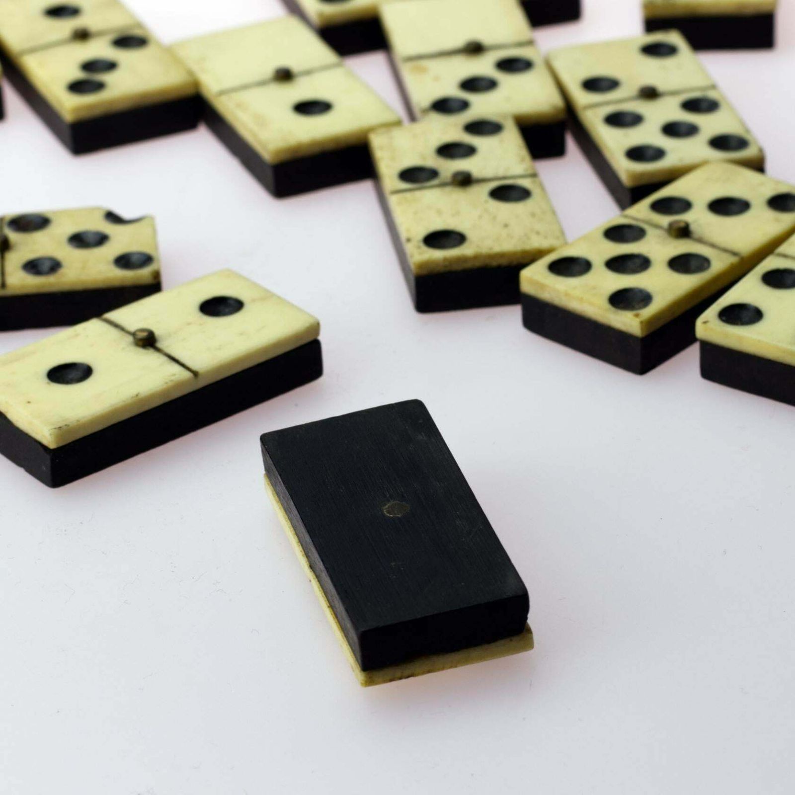 Antique French Bone And Ebony Dominoes Set, 1800s photo vintage