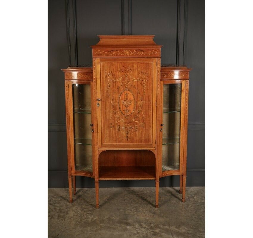 Edwardian Marquetry Inlaid Mahogany Glazed Side Cabinet