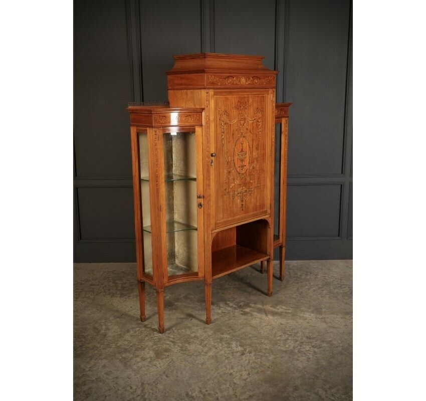 Edwardian Marquetry Inlaid Mahogany Glazed Side Cabinet photo furniture