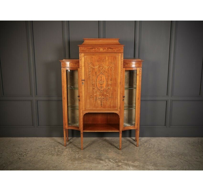 Edwardian Marquetry Inlaid Mahogany Glazed Side Cabinet photo buy