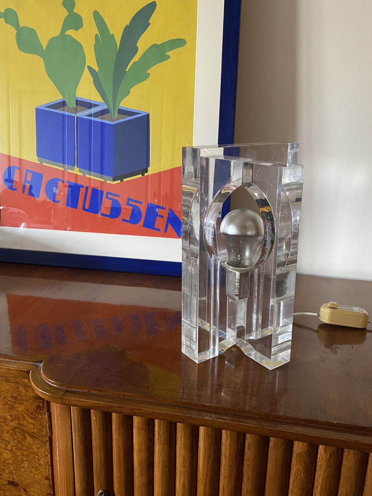 photo for sale Sandro Petti, Sculptural Lucite Table Lamp, Maison Jansen France 1970s