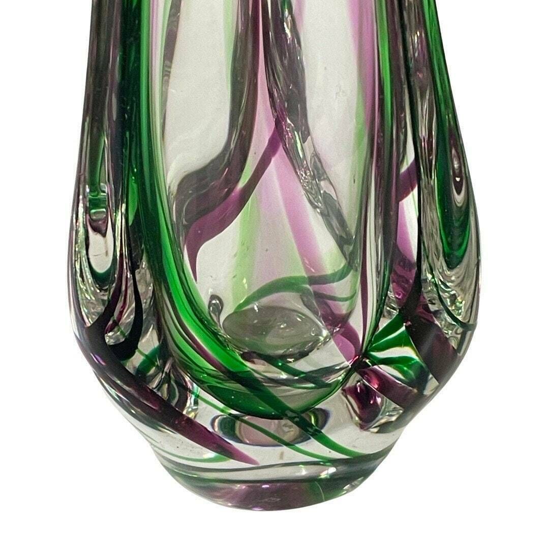 Max Verboeket   Kristalunie Maastricht   Vase (Large) With Purple And Green   Unused, Vintage   Dutch Glass photo 178.0