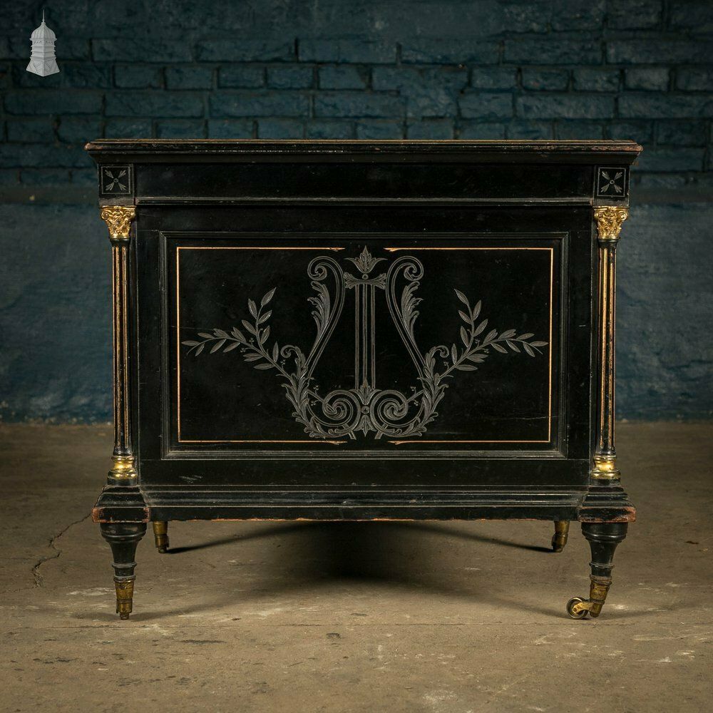photo for sale Victorian Canterbury Sheet Music Rack, Ebonised Hardwood With Gold Column Details