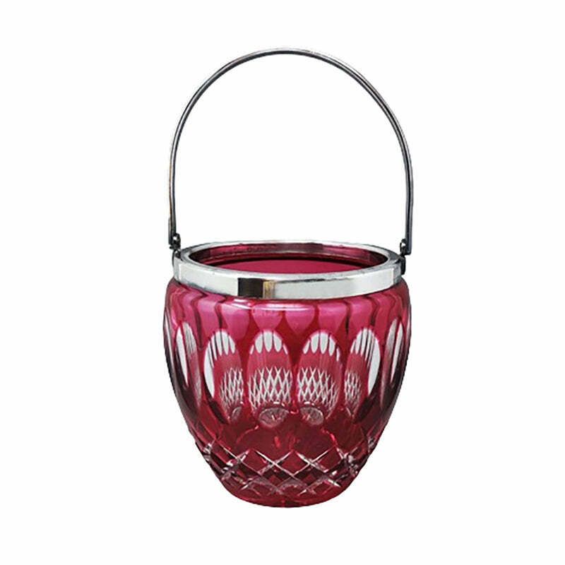 1960s Gorgeous Red Bohemian Cut Crystal Glass Ice Bucket. Made In Italy
