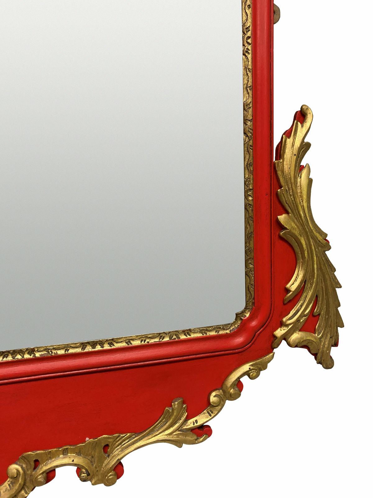 A George II Style Carved Scarlet & Giltwood Mirror photo for sale