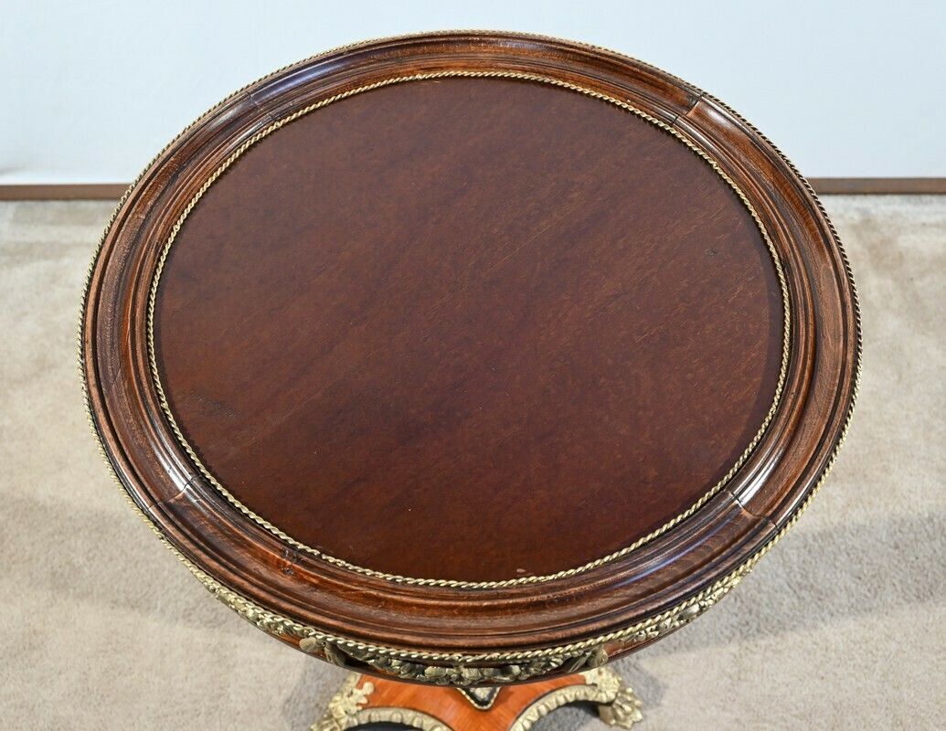 Precious Wood Pedestal Table, Restoration Style, Napoleon III Period – Mid 19th Century photo 2491.93548417