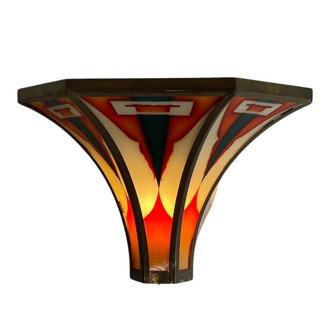 Art Deco / Amsterdam School   Stained Glass Wall Sconce   Bronze Frame   In The Style Of Tuschinski   Multiple In Stock photo furniture