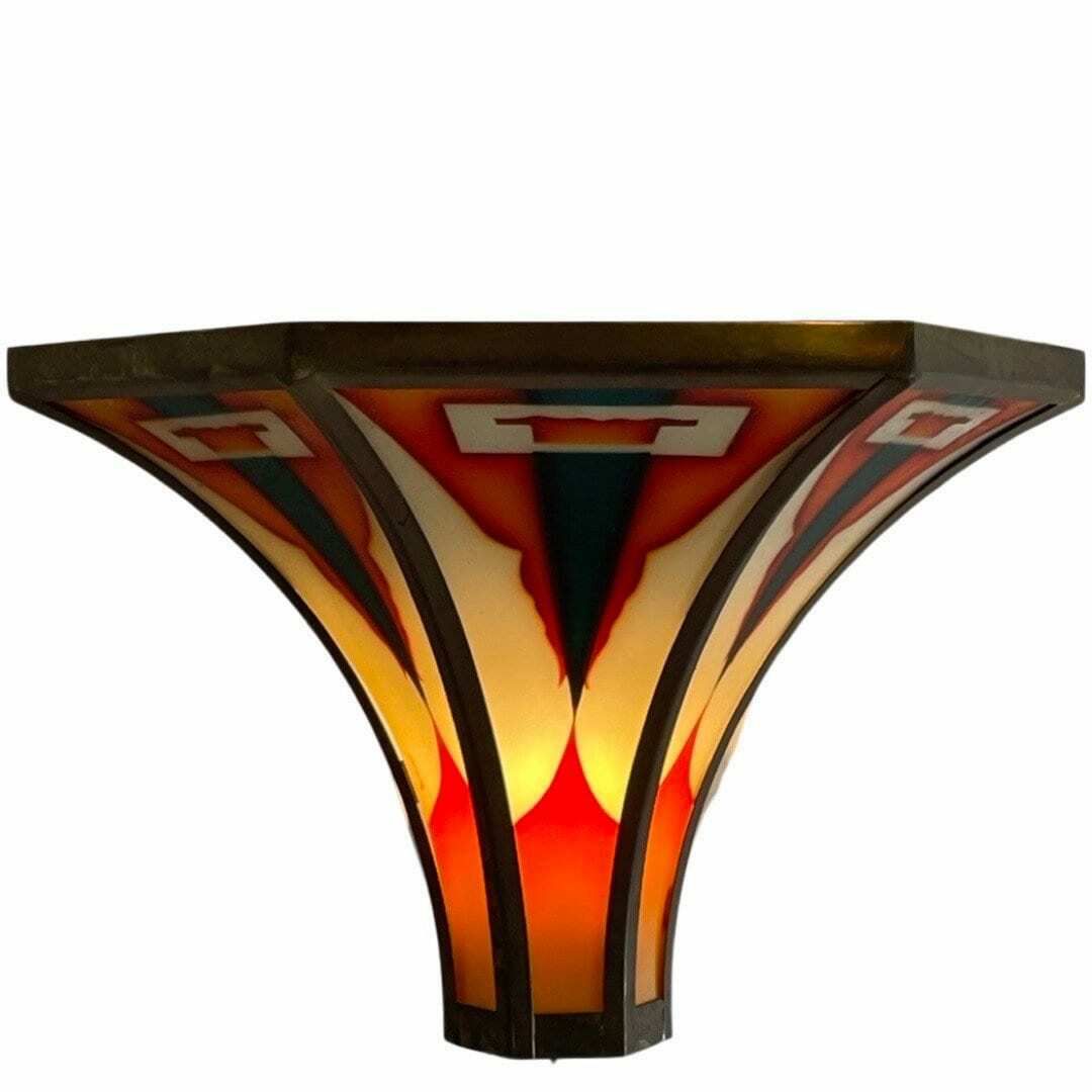 Art Deco / Amsterdam School   Stained Glass Wall Sconce   Bronze Frame   In The Style Of Tuschinski   Multiple In Stock photo buy