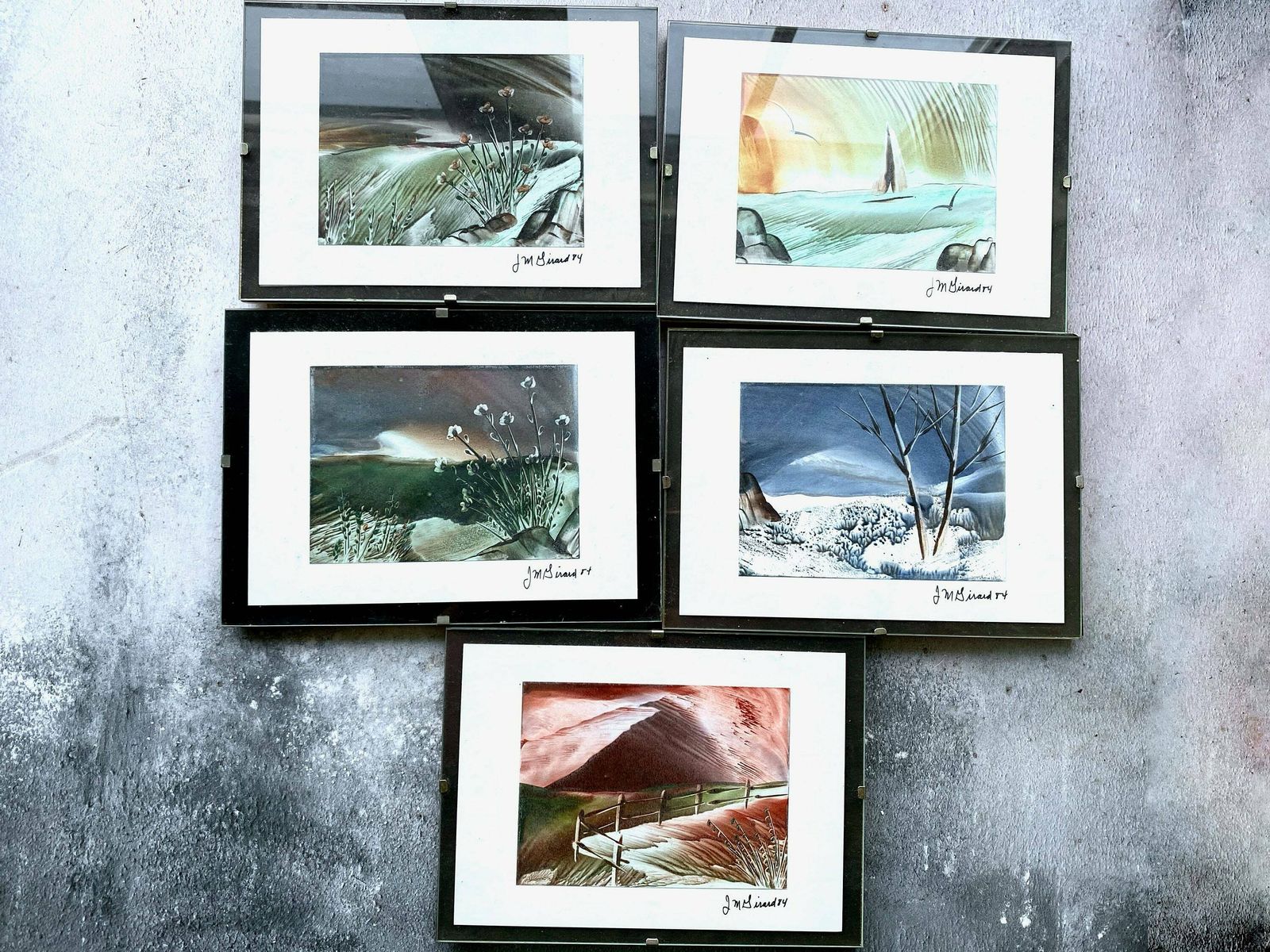 5 X Original Vintage Landscape Artworks   Signed Jean Marie Girard 1984 Framed