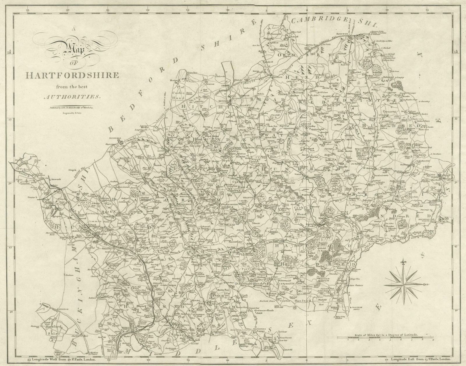 Large Antique County Map Of Hertfordshire, England photo for sale