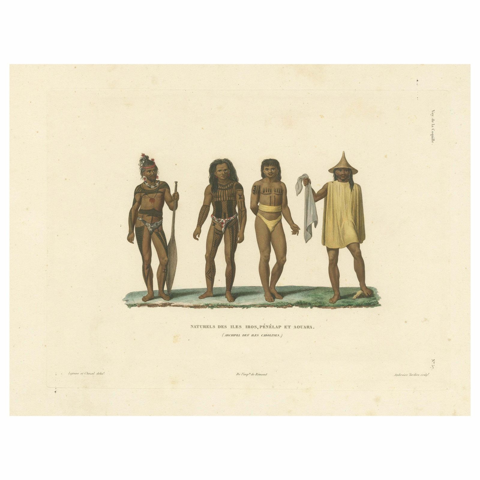 Antique Print Of Men From The Caroline Islands, Micronesia