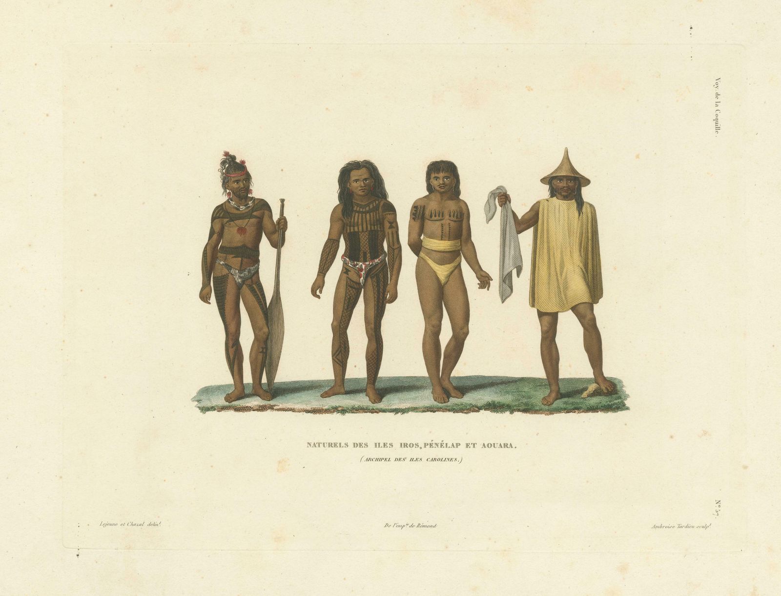 Antique Print Of Men From The Caroline Islands, Micronesia photo for sale
