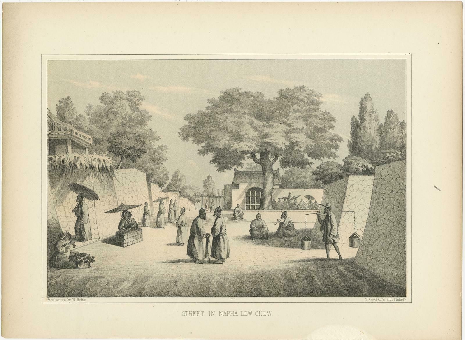 Original Antique Print Of A Street Scene In Naha, Okinawa In Japan, 1856 photo furniture