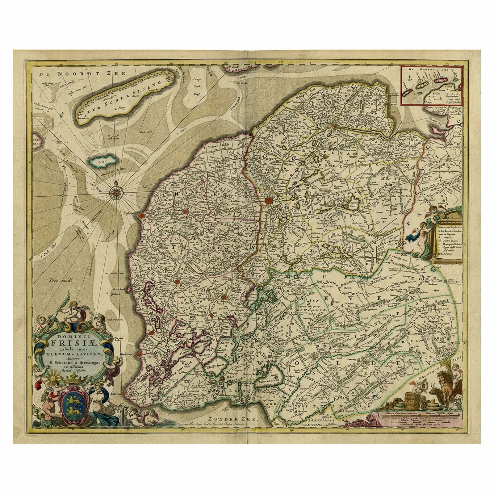 Large Copper Engraved Map Of The Coastline Of Friesland And Terschelling, C.1670