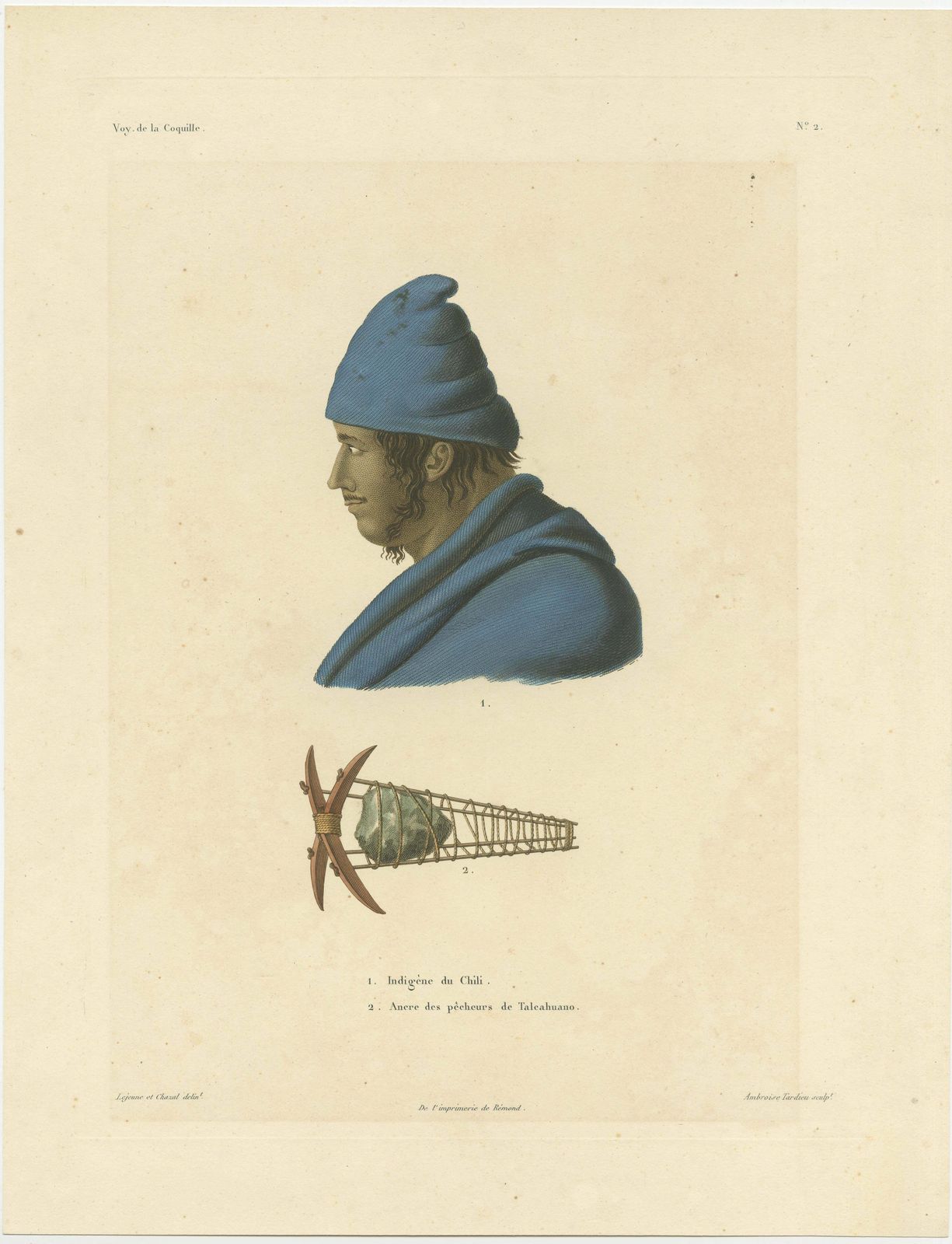 Antique Print Of A Chilean Indian And Fisherman's Anchor photo furniture