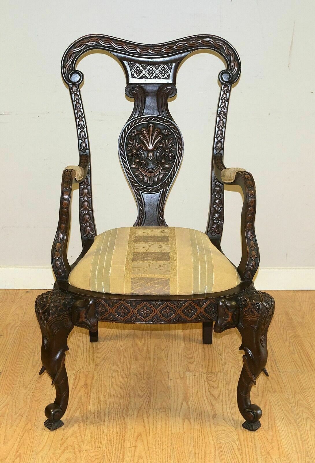 Lovely 20th Century Hardwood Open Armchair Carved Brown Frame And Back Splat photo furniture