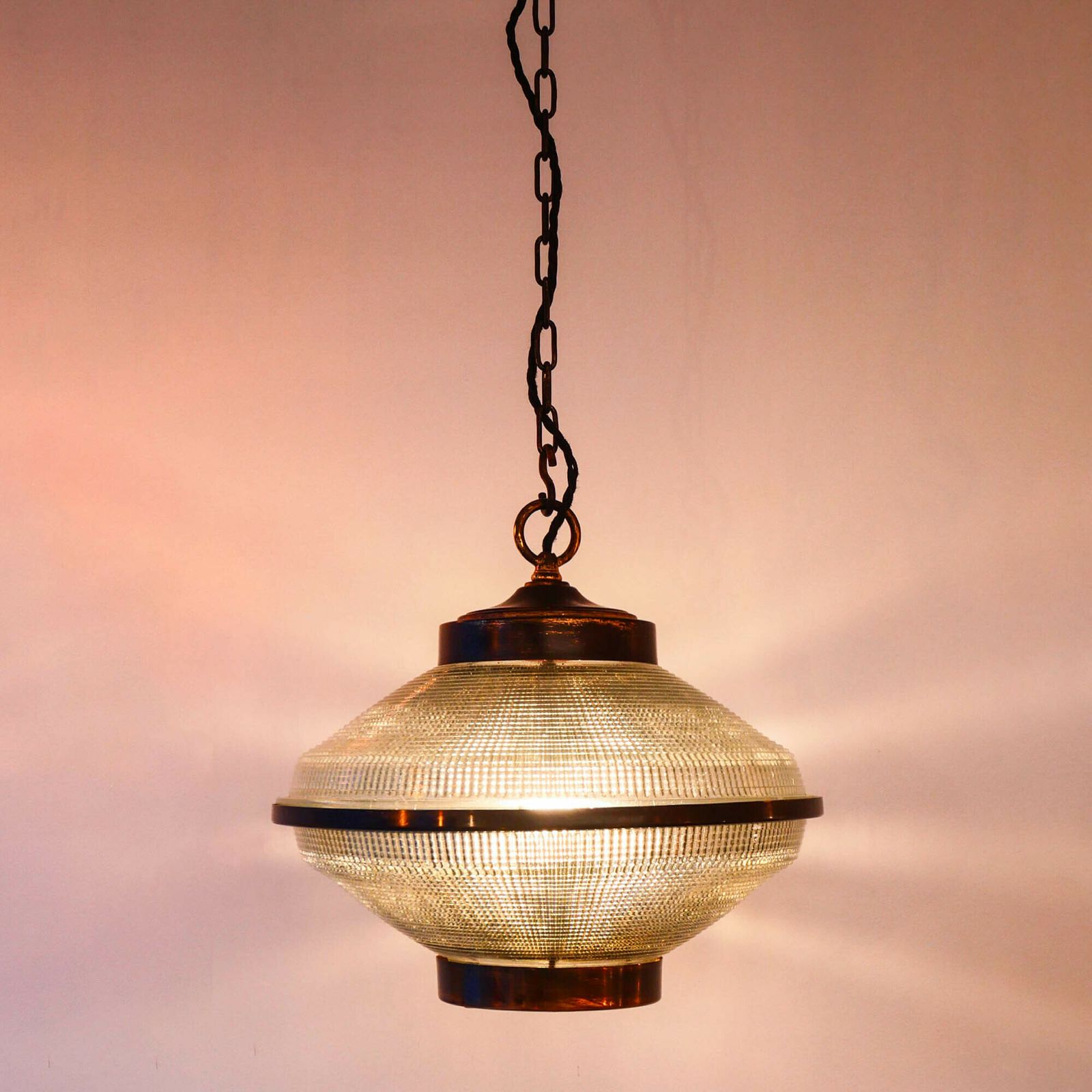 “Ellipse” Pendant Light In Glass And Patinated Brass. photo furniture