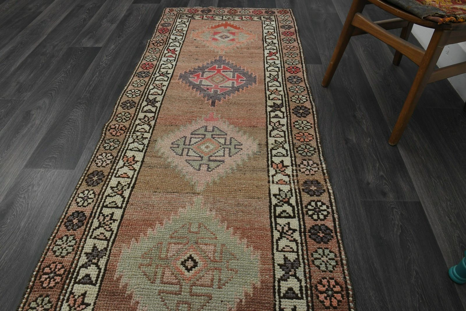 3x14 Faded Orange Beige Hallway Rug, Handmade Turkish Rug, Vintage Rug, Wool, Oushak Rug, Runner Rug, Hallway Kitchen Rug, 3x14 Long Rug photo vinterior