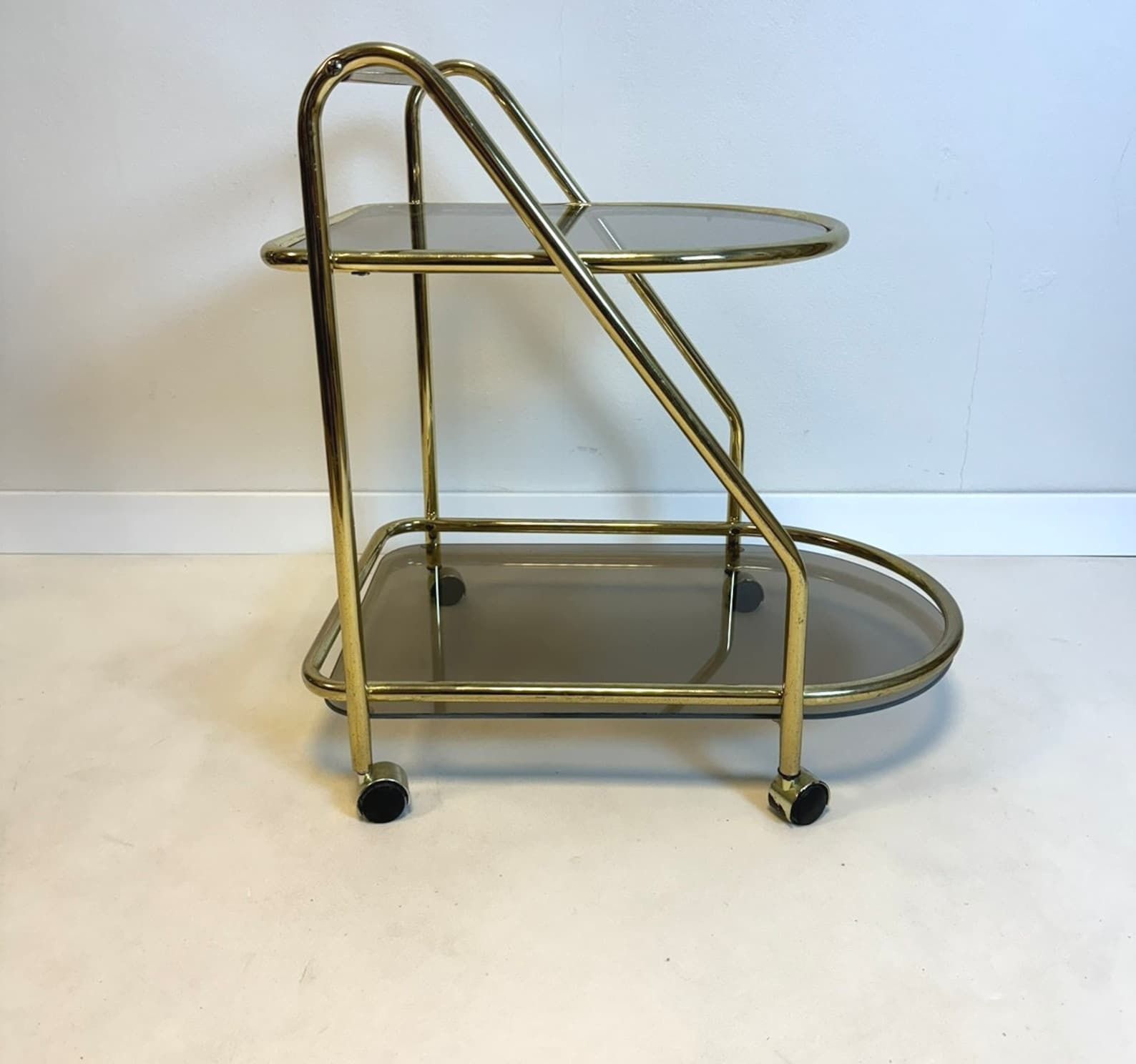 Vintage Hollywood Regency Brass/Smoked Glass Bar Cart photo buy