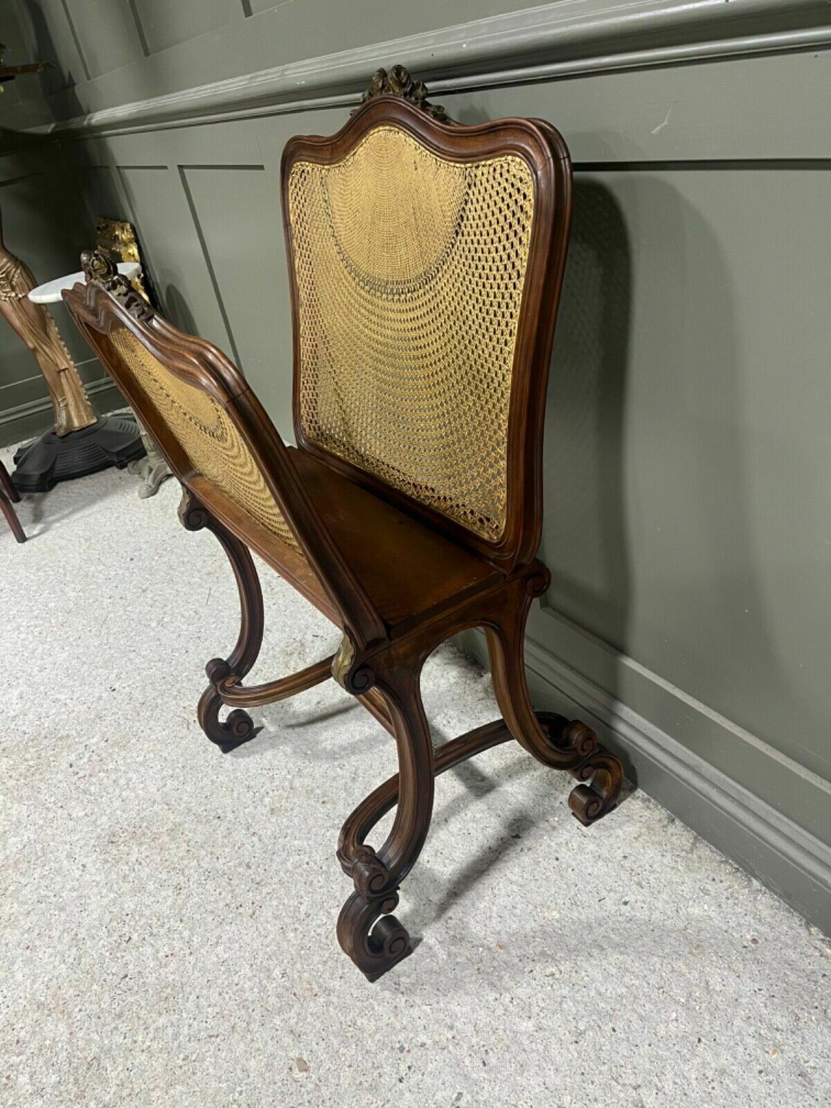 599.0 Antique Canterbury Circa 1860’s Carved Mahogany With Cane Unusual Item photo