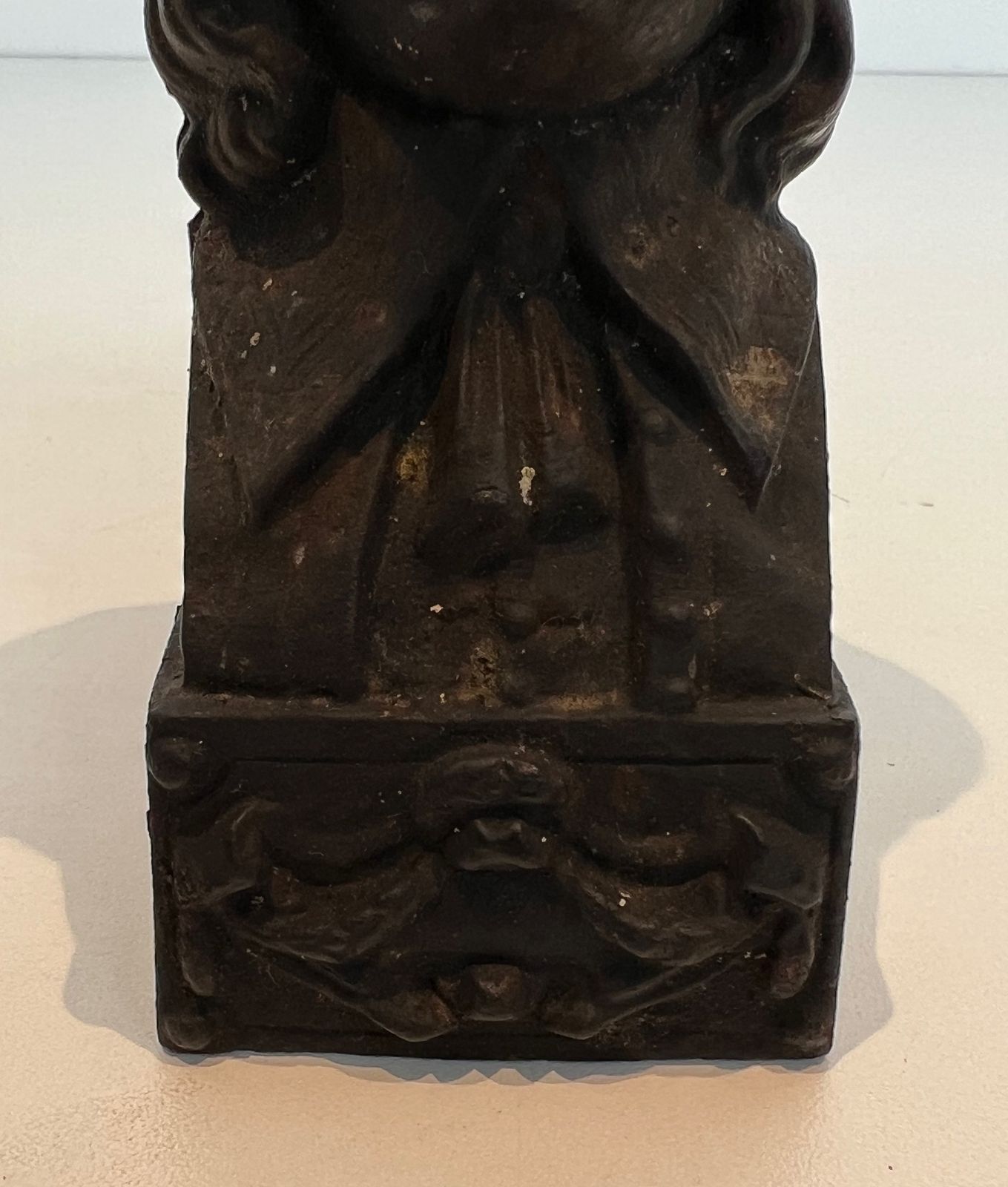 photo for sale Pair Of Cast Iron Andirons With The Effigy Of Beethoven
