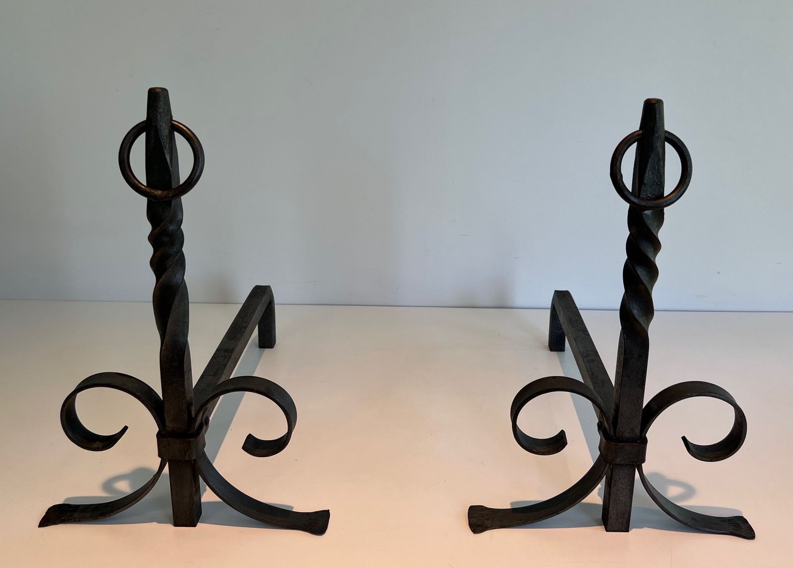photo buy Pair Of Wrought Iron Andirons, 1950s