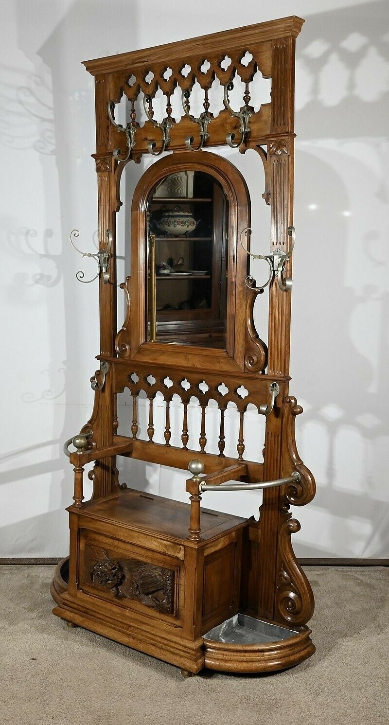 Rare Vestibule Chest In Walnut – Late 19th Century photo for sale