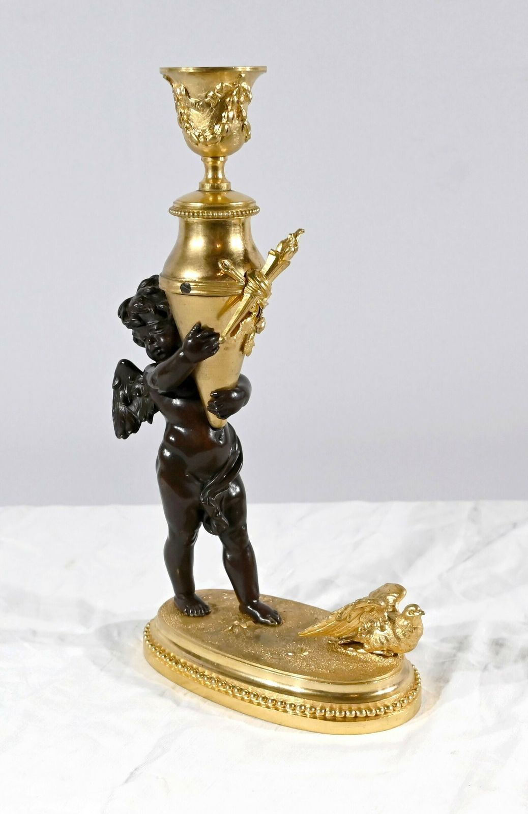Bronze Candlestick “Blindfolded Love”, Signed Ferville Suan – Late 19th Century photo furniture