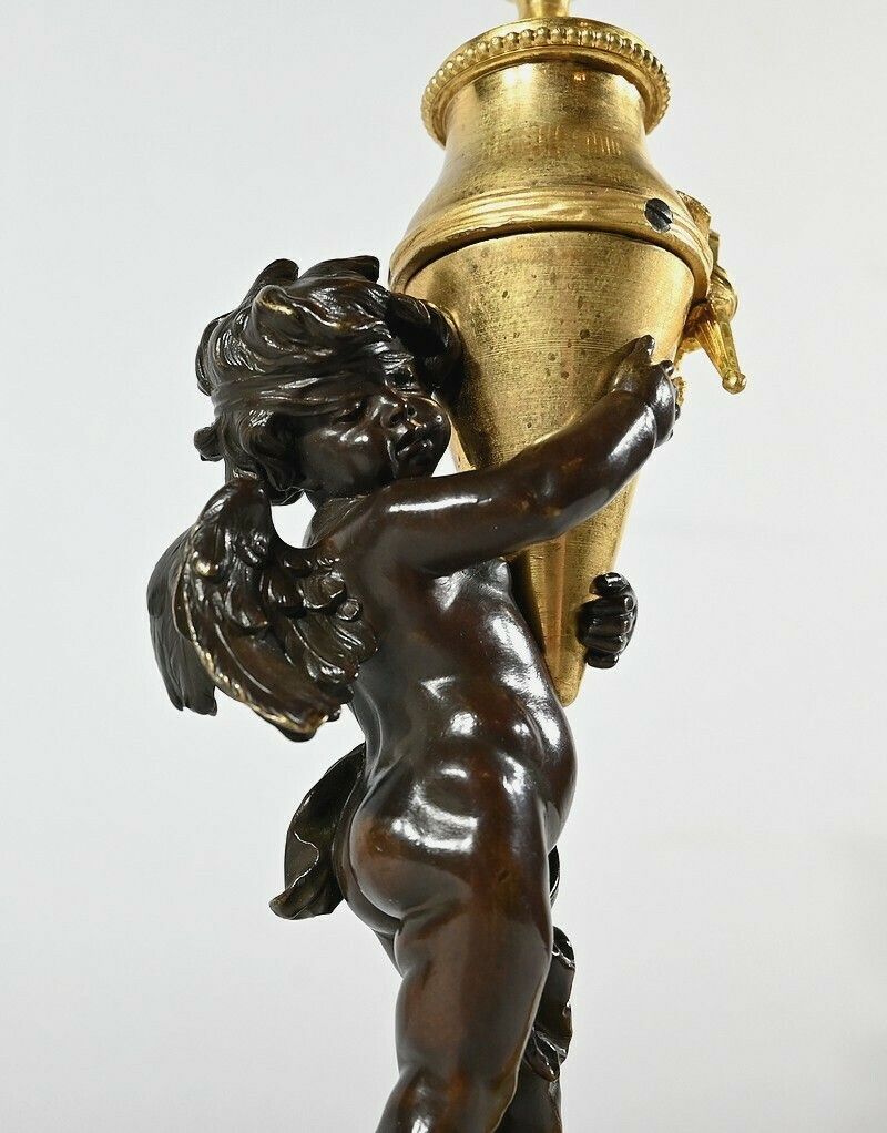 Bronze Candlestick “Blindfolded Love”, Signed Ferville Suan – Late 19th Century photo buy