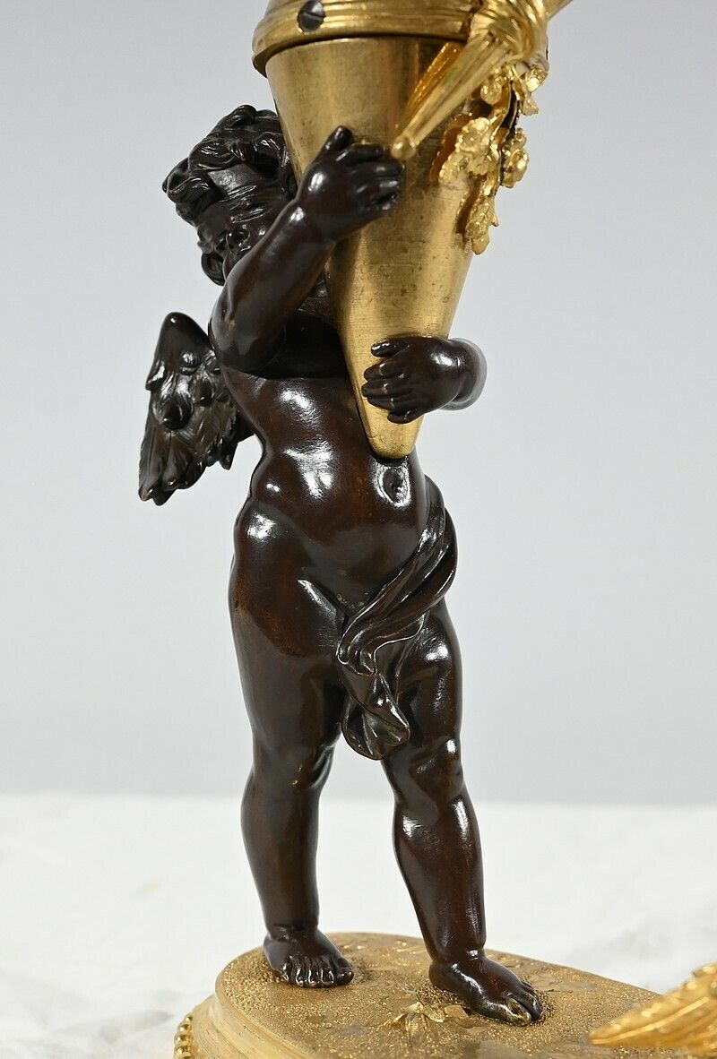 photo buy Bronze Candlestick “Blindfolded Love”, Signed Ferville Suan – Late 19th Century