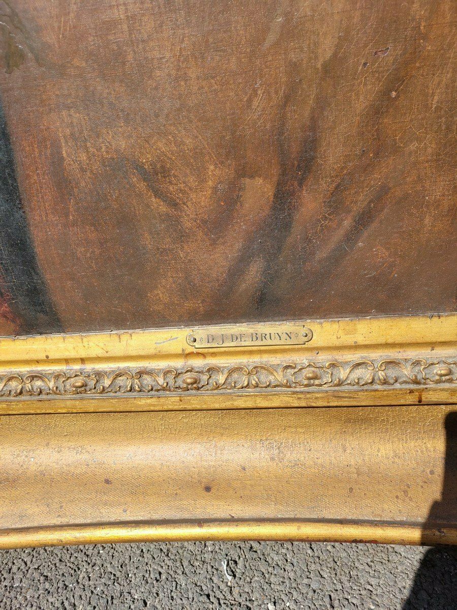 Portrait Of An Aristocrat, Large Oil On Framed Canvas, 19th Century Flag photo furniture
