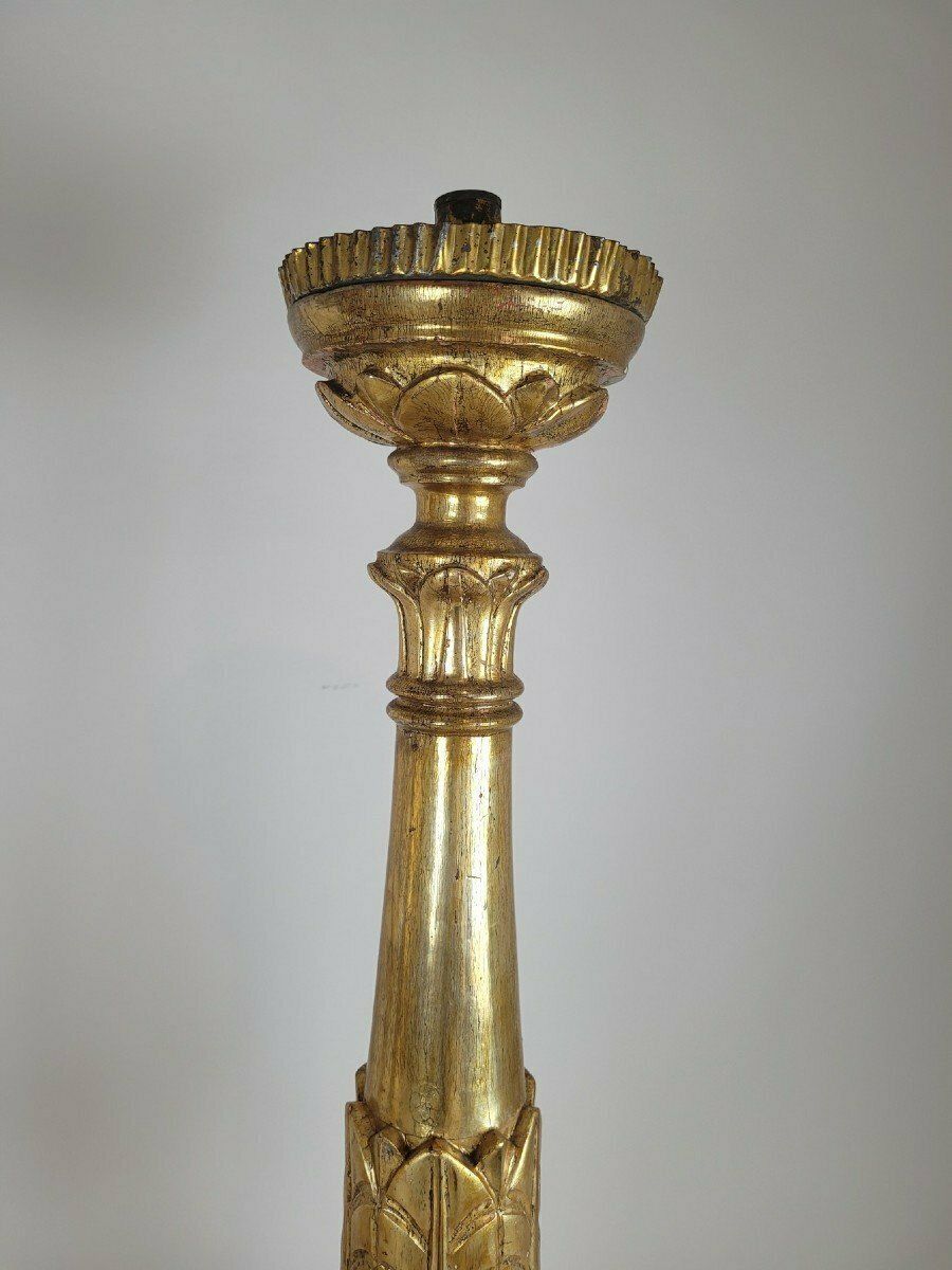 Suite Of 3 Large Candlesticks In Golden Wood, Early 19th Century Flag photo Home Decor