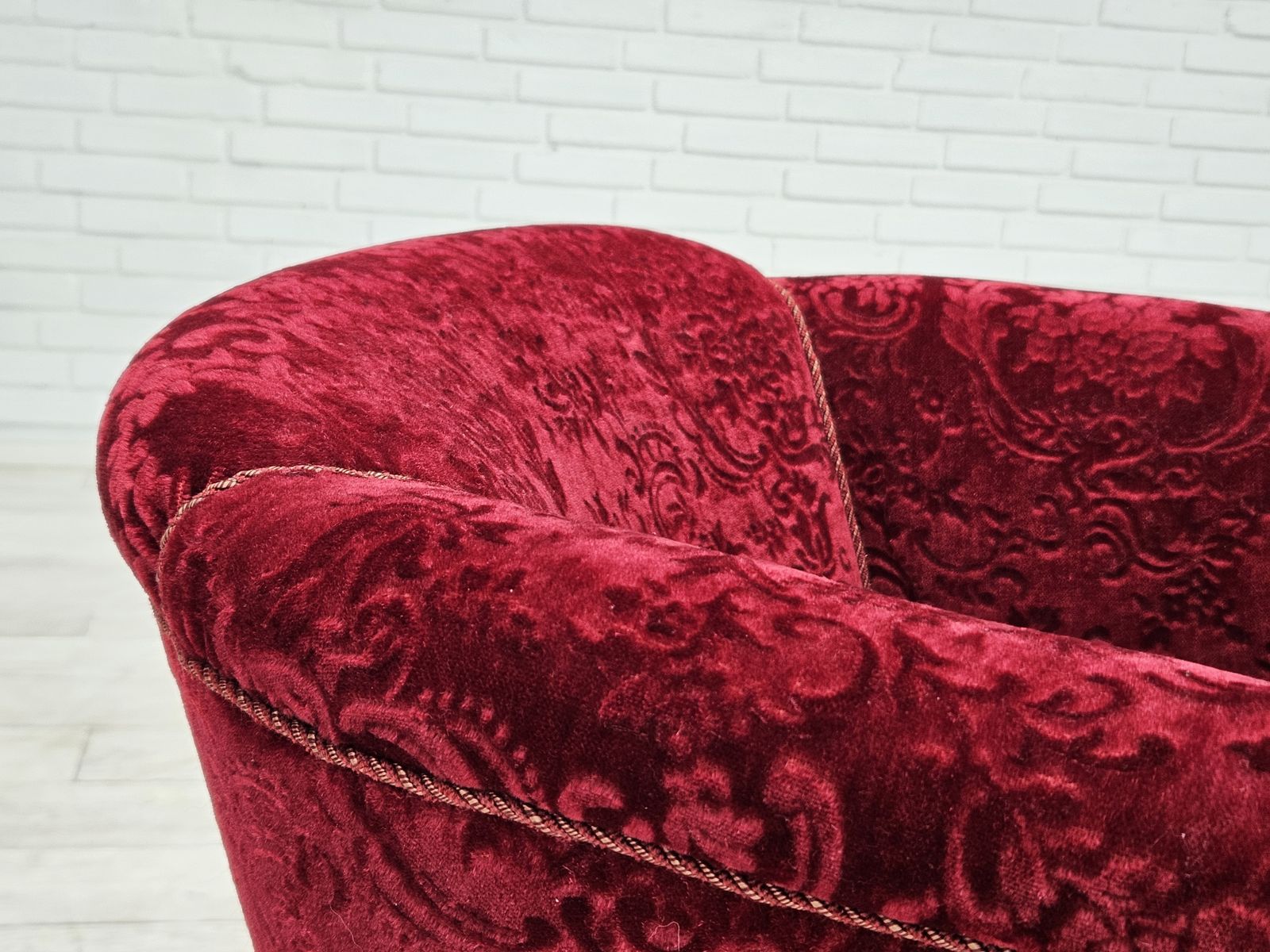 890.0 1950s, Danish Vintage Chair, Red Cotton/Wool Fabric, Beech Wood. photo