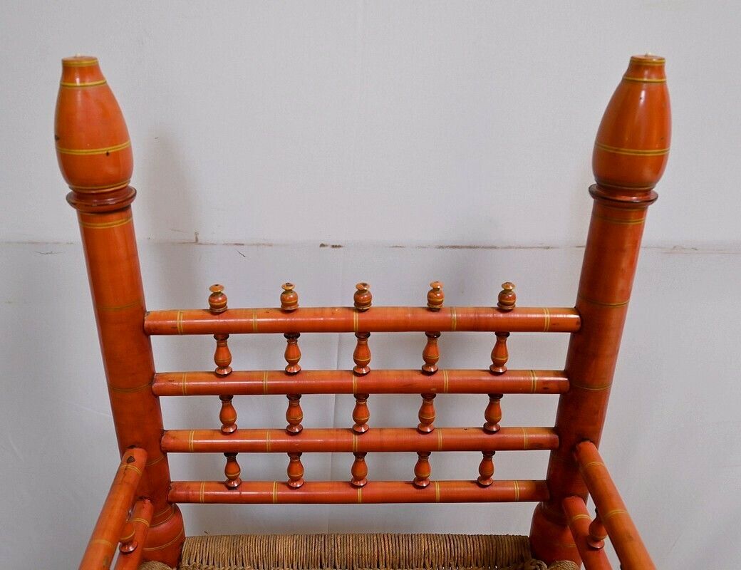 Armchair In Painted Wood And Braided Ropes, India – 1st Part 20th Century photo Furniture