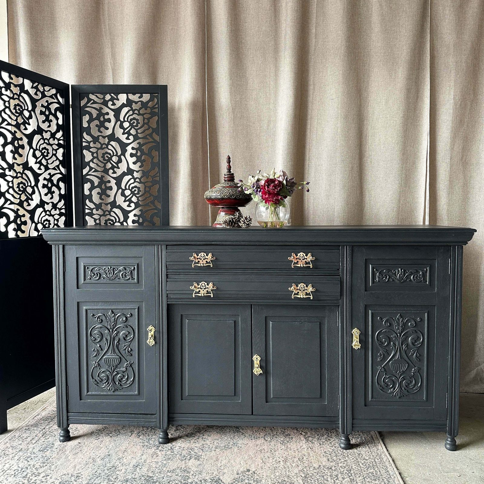 Painted Antique Sideboard Victorian Sideboard Heavily Carved Commission Order photo furniture