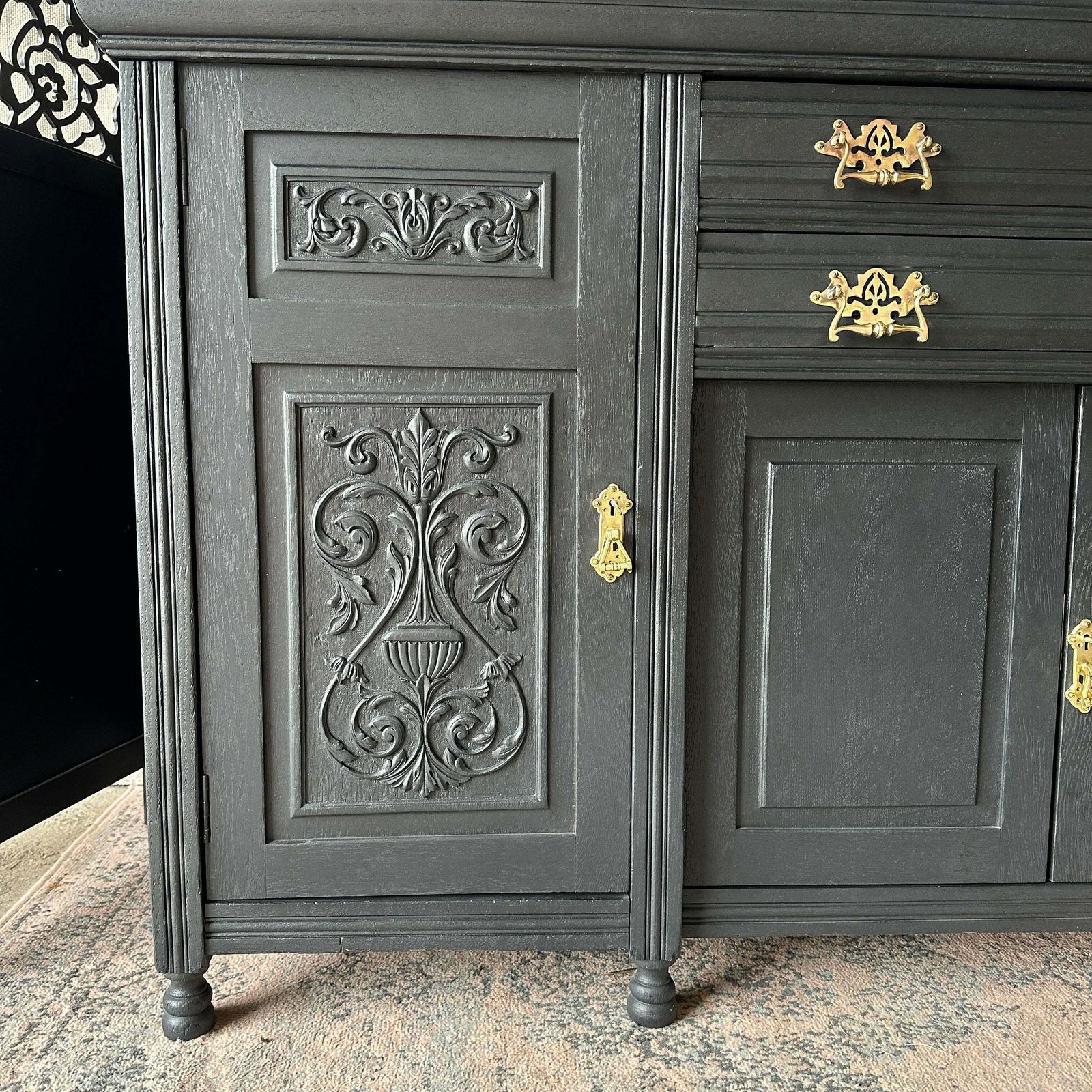 Painted Antique Sideboard Victorian Sideboard Heavily Carved Commission Order photo vintage
