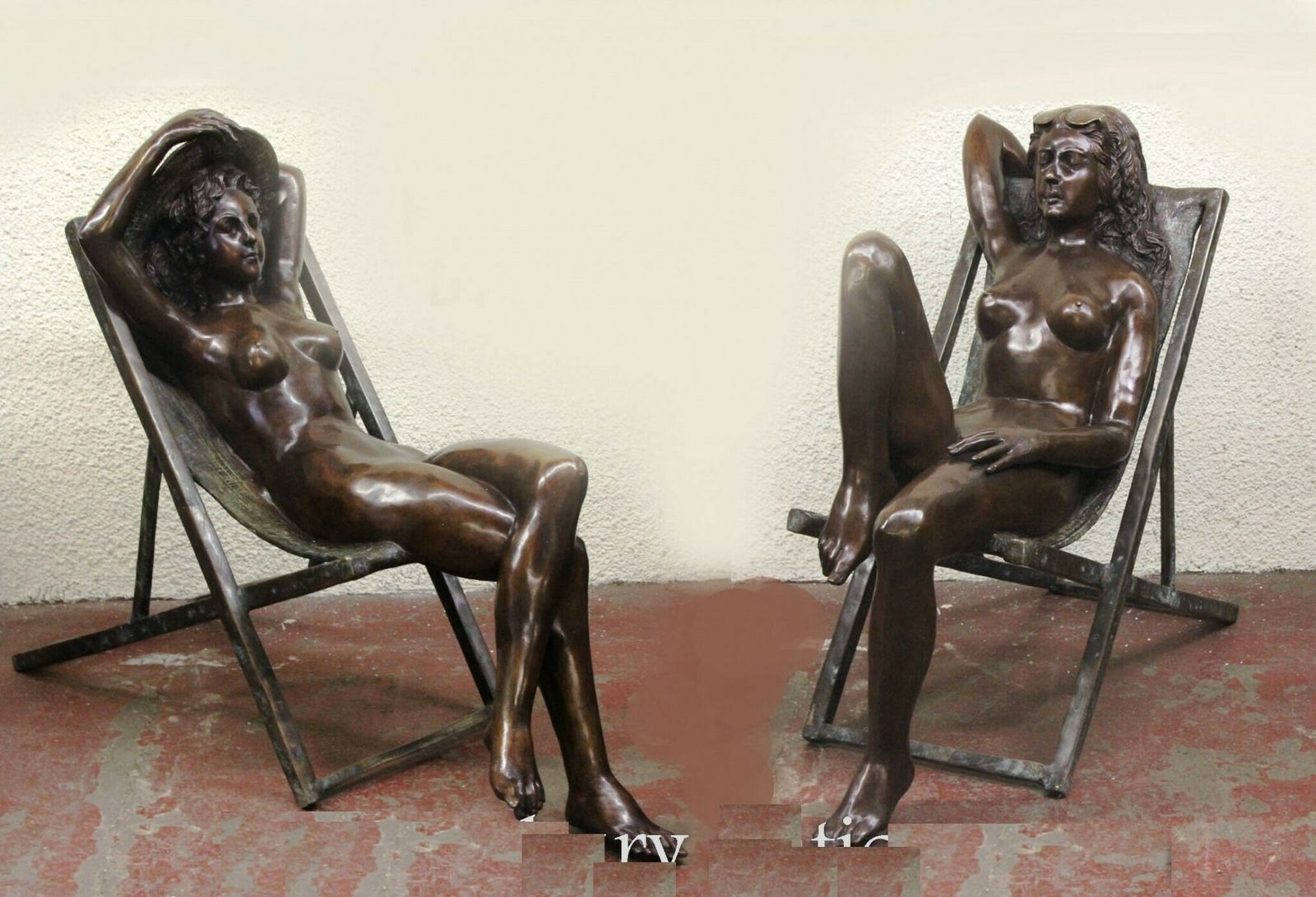 Pair Lifesize Nude Girls   Deck Chair Female Garden Statues photo Art