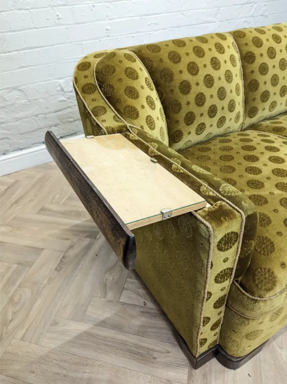 Mid Century Art Deco Swedish Gold Velour & Beech 3 Seater Cocktail Sofa 1930 photo vintage