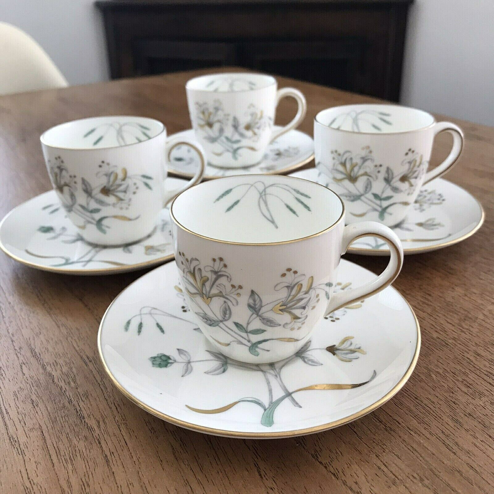 Wedgwood Honeysuckle Grey Coffee Espresso Set Pot Jug 4 X Cups & Saucers 50s photo Home Decor