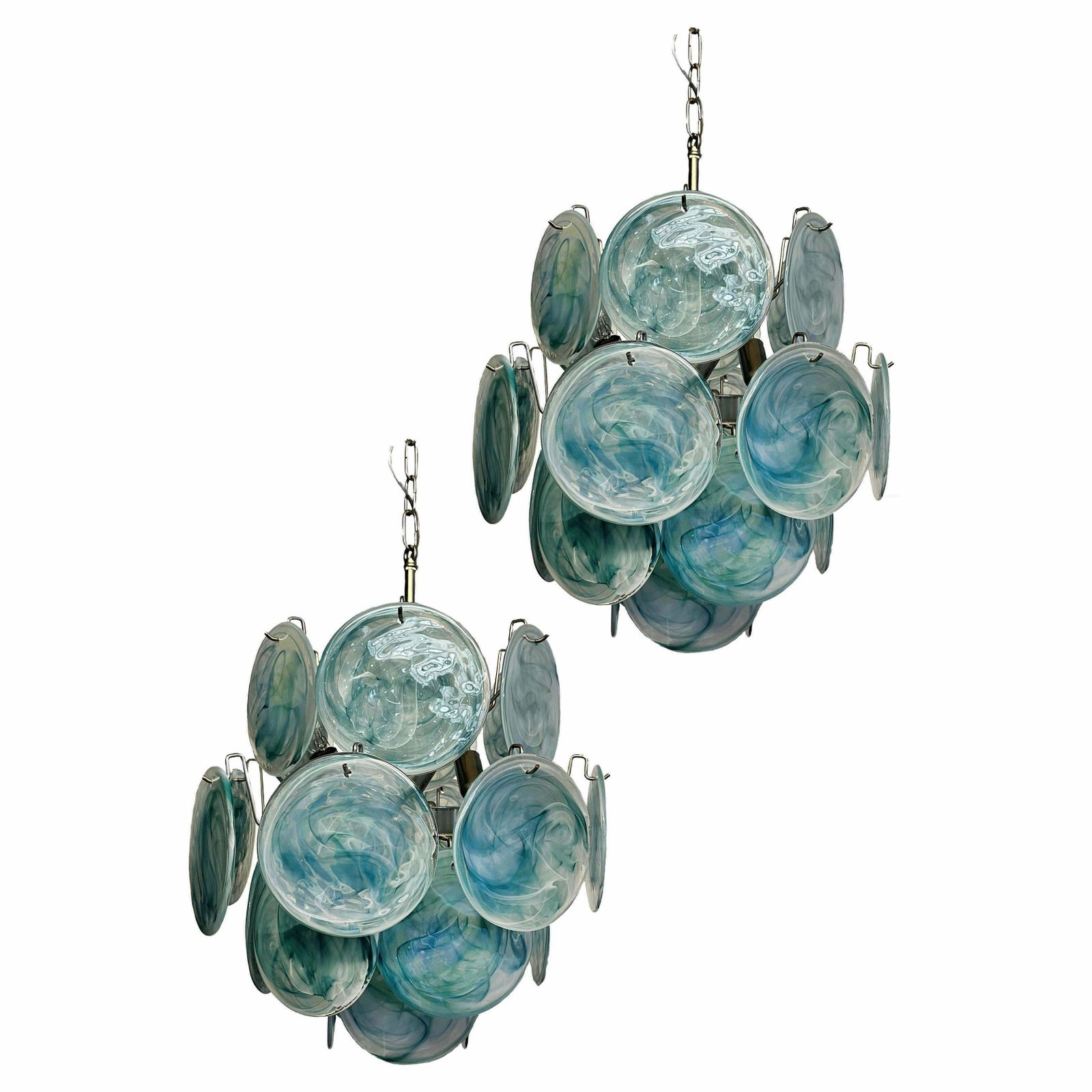 1970s Beautiful Vintage Italian Murano Chandeliers, 24 Blue Discs