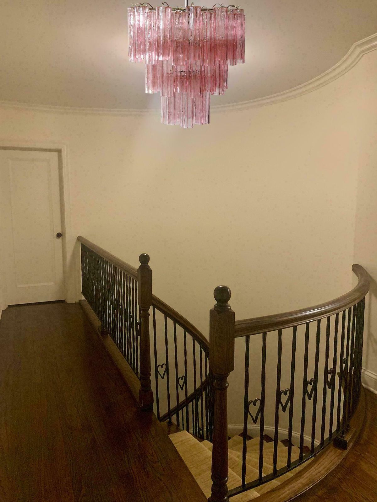 Trio Of 52 Pink Tronchi Chandeliers Style Toni Zuccheri For Venini, Murano photo vintage