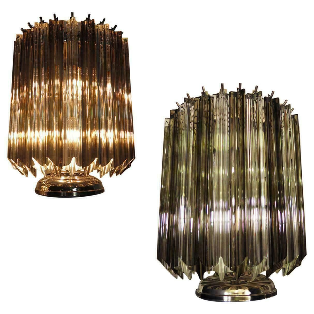Pair Of Table Lamps 24 Transparent And Smoked Quadriedri Murano 1990s