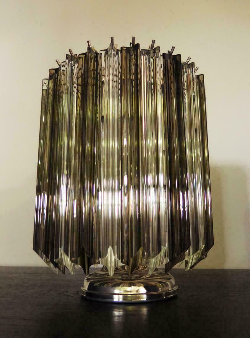 Lighting Pair Of Table Lamps 24 Transparent And Smoked Quadriedri Murano 1990s photo