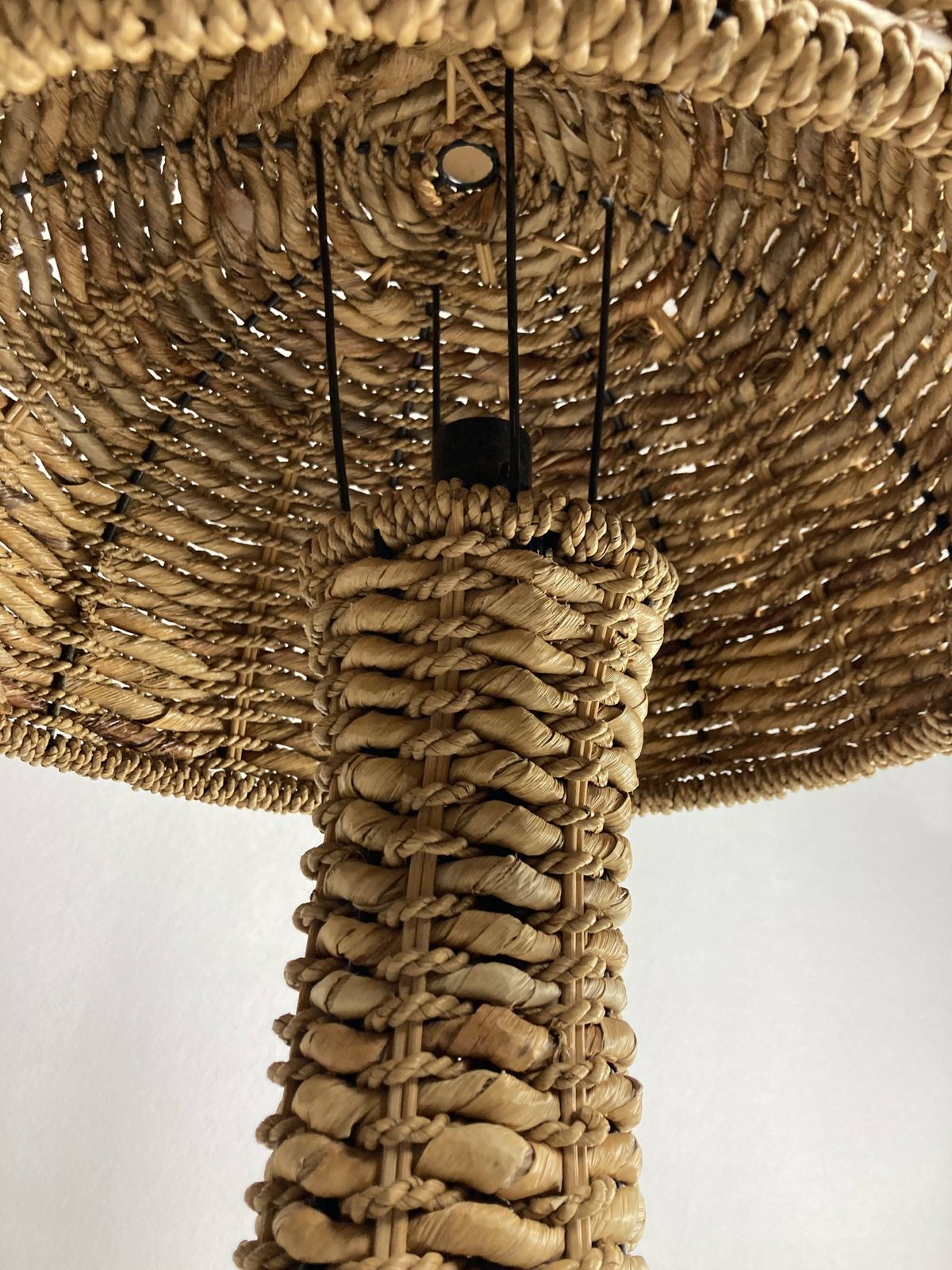 Rattan Woven Banana Leaf Mushroom Floor Lamp, 1960s photo vinterior